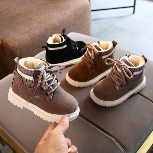Fashion Soft Bottom Winter Warm Boots Kids Baby Girls Boys Shoes Lace Up Toddler Infant Children Short Ankle Booties Shoes