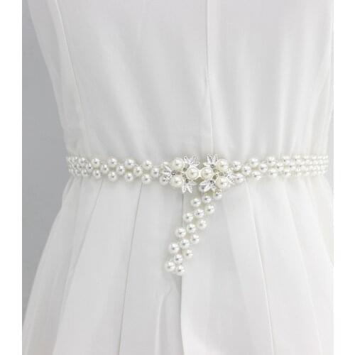 Fashion Elegant Ladies Metal Adjustable Thin Ladies Waist Chain Women Strap Dress Belt Pearl Decorative Clothess Accessories