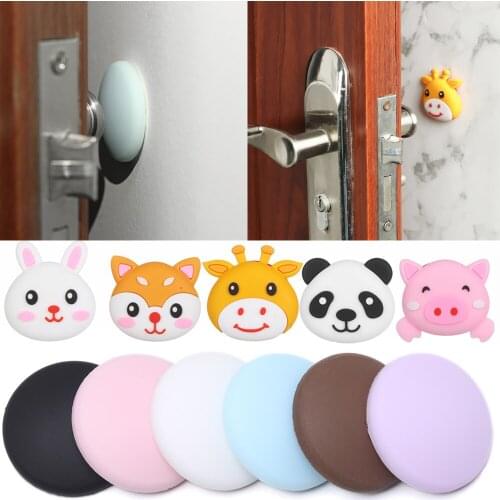 Cartoon Silicone Wall Protector Door Handle Bumper Guard Stopper Self Adhesive Rubber Round Door Crash Pad Anti-slip Home Tools
