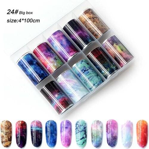 10 Rolls/Box Holographic Nail Foil Set Laser Starry Sky Mixed Design Nail Art Transfer Stickers Holographic Paper Decals 4*100cm