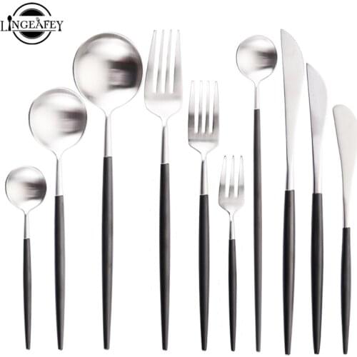 Black Silver 18/10 Cutlery Set Stainless Steel Dinnerware Steak Knife Fork Chopsticks Teaspoon Party Kitchen Food Tableware Set