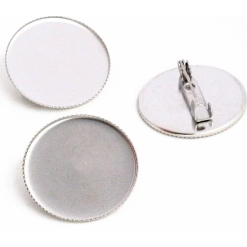 No Fade ) 10pcs 25mm Inner Size Stainless Steel Material Brooch Style Cabochon Base Cameo Setting Charms Pendant Tray (A5-18)