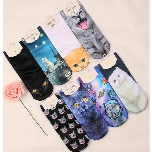 2020 New Products Independent Packaging New 3d Printed Socks Cartoon Cat Series 8 Straight Boat Socks Fashion Personality Socks