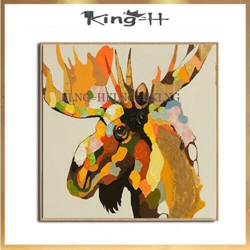 New sample Decorative Deer Head Wall Oil Painting Animal Handmade Wall Hanging Canvas Art Wall Pictures For Restaurant