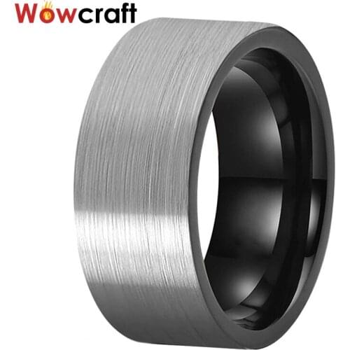 10mm Tungsten Wedding Bands Engagement Mens Black Ring Flat Shape Brushed Finish Comfort Fit Black Finger Ring Custom Engraved