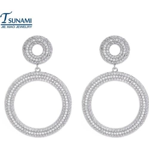 Very exaggerated the great circle of small round AAA cubic zirconia zircon earrings Womens wedding zircon earrings ER040