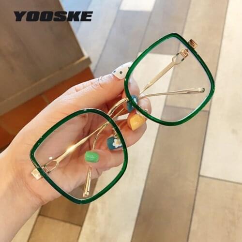 YOOSKE Alloy Oversized Glasses for Women Fashion Transparent Green Orange Clear Glasses Frame Female Retro Big Square Eyeglasses
