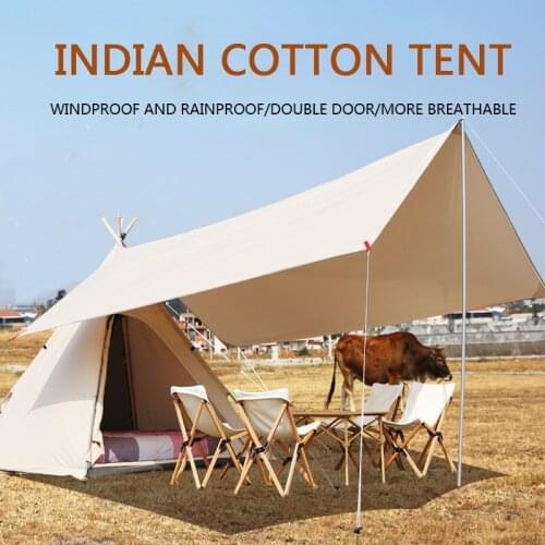 Outdoor Camping 3-4 People Indian Pyramid Sunshade Sunscreen Canopy Spire Camping Cotton Tent