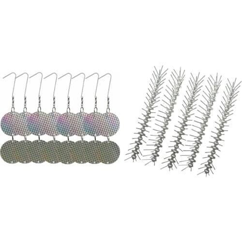 1 Set Bird Discs Pigeon Crow Pest Repeller Reflective Discs & 5 Pcs Anti Climb Birds Defence Spikes Bird Repeller
