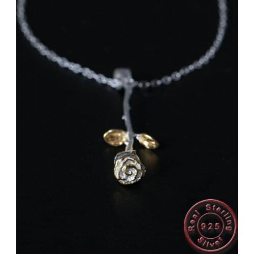 Amxiu Handmade Two Tones Rose Flower Necklace 925 Sterling Silver Choker Necklaces For Women Girls Wedding Necklace Accessories