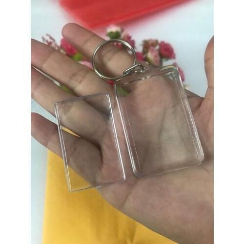 1pc Rectangle Blank Acrylic Keychains Insert Photo plastic Keyrings DIY Split Ring Keychains accessories