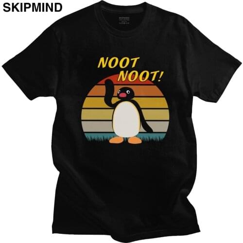 Retro Noot Noot Pingu Meme Tshirt Men Anime Cotton Graphic T-shirt Streetwear Short Sleeves Cartoon Penguin Tee Shirt Clothing