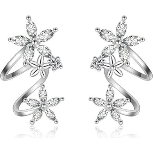 Romantic Crystal Flower Earrings Exquisite Cute White Blue Gems Earrings Bridal Wedding Earrings Birthday Banquet Gift Jewelry