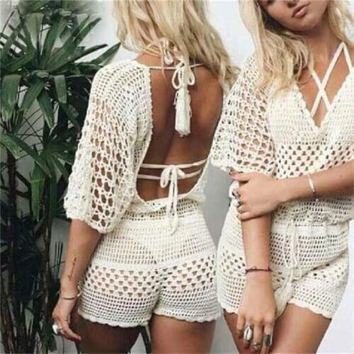 Sexy Women’s Bathing Suit Cover Up Crochet Lace Bikini Bathing Suit Swimsuit Smock Knitting Swimwear Mesh Beach Dress Tunic Robe