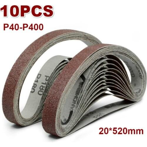 10pcs 20*520mm Sanding Belt 40-400 Grit Aluminium Oxide Sander Grinder Belt Dremel Accessories for Polishing Grinding