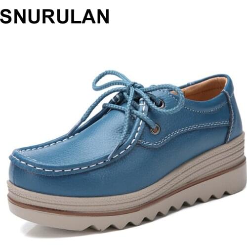 SNURULAN Autumn Women Flat Shoes Platform Genuine Leather Non-Slip Loafers Creepers Chaussure Femme Comfort Sneakers Chaussures