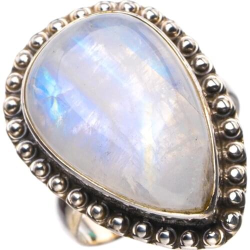 StarGems Natural Rainbow Moonstone Handmade 925 Sterling Silver Ring 9 D4633