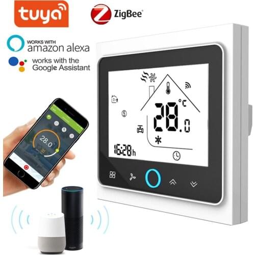 WiFi/zigbee smart thermostat 2p/4p central air conditioning cooling/heating system room temperature controller for fan coil tuya