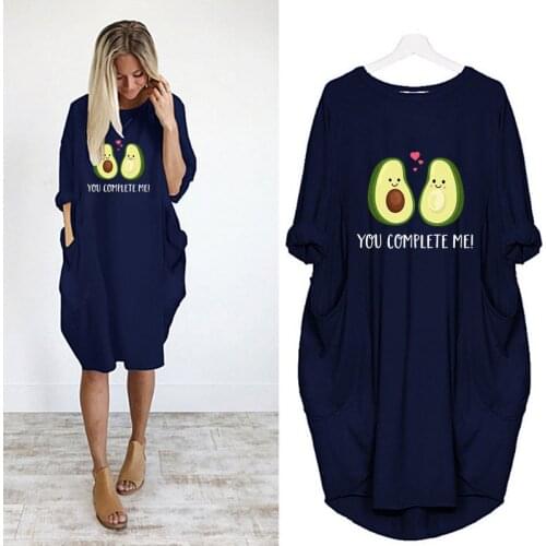 Vintage Avocado Night Dress Women Pocket Loose Fall Clothes Home Casual Pyjamas Long Sleeve Pijama Mujer