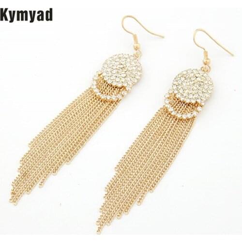 Kymyad Vintage Trendy Long Tassel Earrings For Women Bijoux Crystal Big Earrings Elegant Summer Style Earings Fashion Jewelry