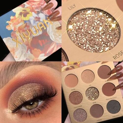 Waterproof Eyeshadow Palette 9 Colors Matte Shimmer Long Lasting Eyeshadow Pigment Diamond Glitter Nude Shimmer Pallete Makeup