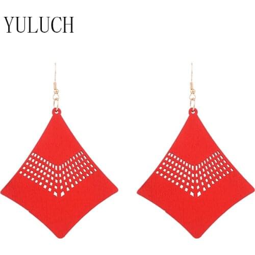 YULUCH 2021 natural wood geometric pendant earrings for women art retro hollow special jewelry girls party elegant accessories