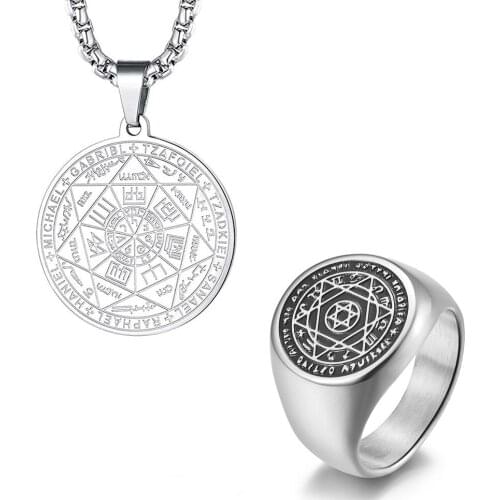 Six-Pointed Star Jewelry Sets Solomon Seal Ring Hexagram The Seal Of The Seven Necklaces for Men Jewelry Gift