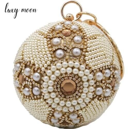 Womens Round Bag with Pearls Purses and Handbags Luxury Designer Ladies Ball Shape Evening Clutch Bags for Wedding Party ZD2152