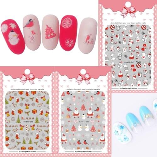 1 Sheet Nail Art 3D Sticker Santa Claus Snowflake Christmas Winter Xmas Adhesive Decals DIY Nail Manicure Decoration Tools