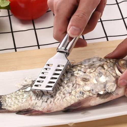 1PC Fish Scales Scraper Remover Stainless Steel Rectangle Skinner Knife Home Kitchen Cooking Tools Peeler Cleaner Gadgets