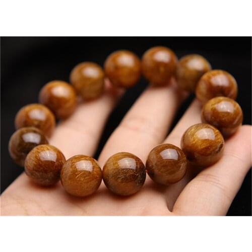 16mm Natural Copper Hair Rutilatd Quartz Cat Eye Gemstone Woman Man Stretch Big Crystal Round Bead Bracelet AAAAA