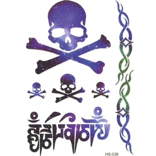 3pcs Skull Waterproof Temporary Tattoos Men harajuku Flash Gold Powder Tattoo sorcerer tatuajes tatoo