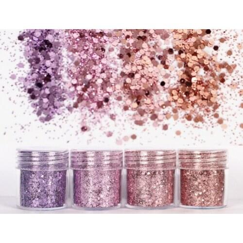 4 Pots/Lot Mix Size Nail Art Glitter Powder Hexagonal Sequins Polish Chunky Nail Glitter Manicure Nail Craft Decorations 10G/Box