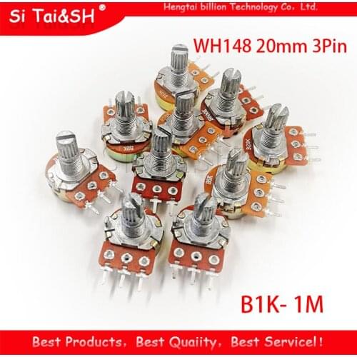5pcs WH148 3Pin 20mm Potentiometer B1K B2K B5K B10K B20K B50K B100K B250K B500K B1M 1K 2K 5K 10K 20K 50K 100K 250K 500K 1M