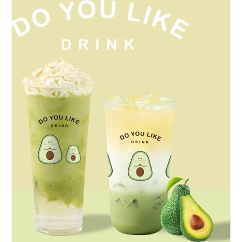 50pcs Net red avocadofruit pattern transparent plastic cups 500ml 16oz large disposable coffee cup party favors drinking cup