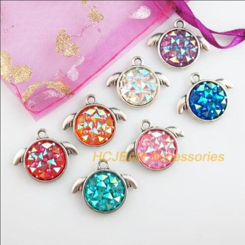 7 New Animal Charms Tibetan Silver Tone Retro Mixed Round Resin Pendants 20x24mm