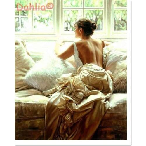 Looking Out Girl back sexy Needlework Embroidery DIY Aida Cross Stitch Kits Crafts 14CT Unprinted Home Decor Handmade