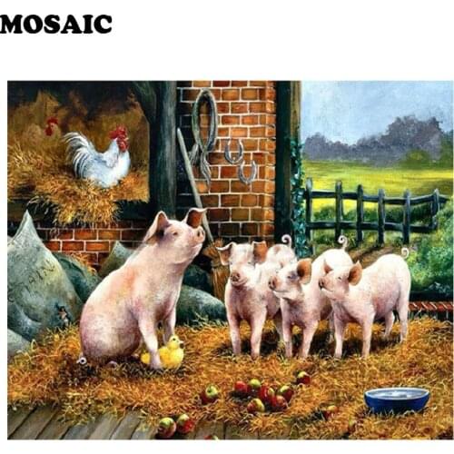 DIY 5D Diamond Painting pig Cross Stitch Kits Diamond Embroidery Rural full drill Square Rhinestones paste mosaic home Decor