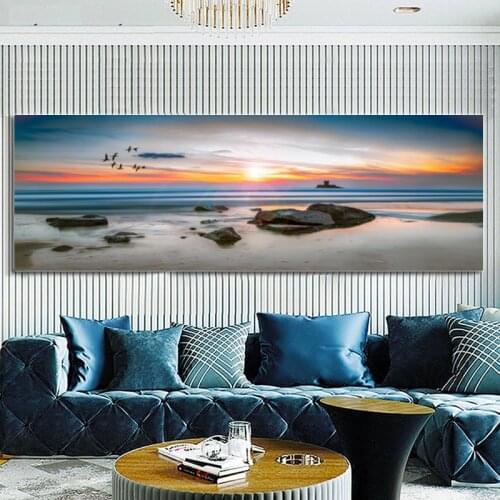 Big Size Picture Wall Art Seascape Posters and Prints Bird Sea Sunset Canvas Painting Wall Pictures for Bedside Room Decoration