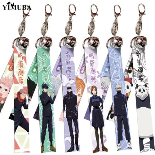 Jujutsu Kaisen Streamer Keychain Gojo Satoru Itadori Yuji Fushiguro Megumi Kugisaki Nobara Cartoon Print Short Lanyards Keyring