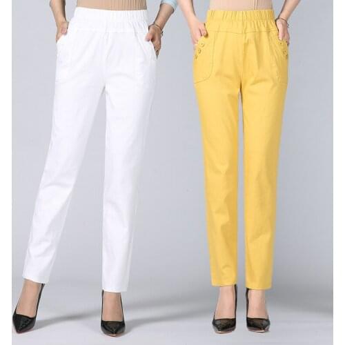 5XL Plus Size Womens Pants 2020 Autumn Elastic High Waist Casual Loose Cotton Straight Pants Middle-aged Mother Trousers Y340