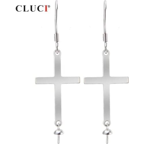 CLUCI Cross Shaped 925 Sterling Silver Drop Earring for Women Pearl Earring Mounting Silver 925 Cross Earrings SE052SB