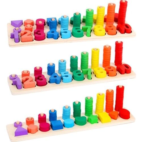 Montessori Rainbow Rings Dominos Wooden Baby Math Toys Counting and Stacking Board Calculate Game Toys Mathematical Baby Gift