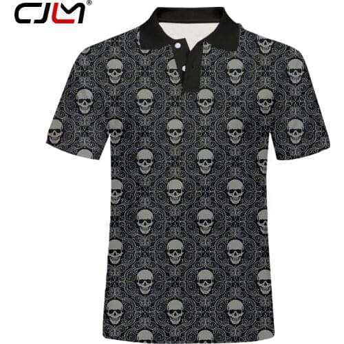 CJLM brand High Quality Tops Tees Mens Polo shirts personality men Polo Shirts 3D Black skull collar mens polo shirt