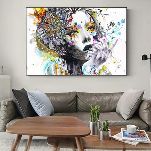 Graffiti Beautiful Flower Girl Art Canvas Print Painting Abstract Wall Picture Modern Living Room Home Decoration Poster