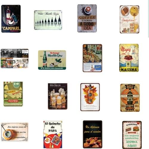 Coffee Beer Pizza Ad Tin Signs Vintage Metal Painting Vintage Home Bar Cafe Shop Decor Poster Wall Art Decor