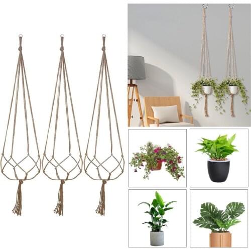 3PCS Flower Basket Rope Macrame Wall Hanging Hanging Plant Pot Plants Hanger Hanging Baskets Handmade Home Garden Balcony Decor