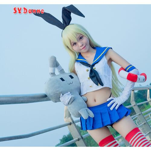 Anime Kantai Collection Shimakaze Uniforms Cosplay Cos Costume +Socks (Top+skirt+Tie+headwear+gloves+socks+thong)
