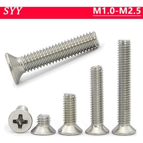 M1 M1.2 M1.4 M1.6 M1.7 M2 M2.5 GB819 304 Stainless Steel Micro Screws Cross Flat Head Glasses Watch Screw Phillips Machine Screw