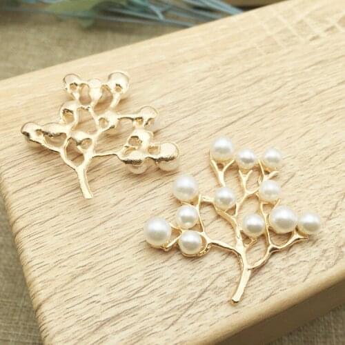 Metal pearl button Vintage Gold Plated Alloy Leaves Pearl Button Embellishment for DIY Hair and wedding invitations decorations